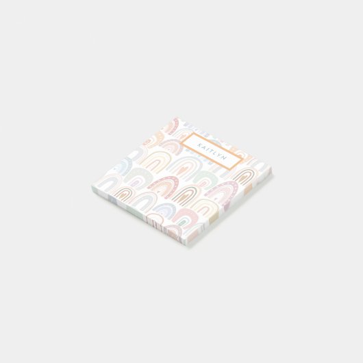 Niedliches Regenbogenmuster-Monogramm Post-it Klebezettel (angewinkelt)