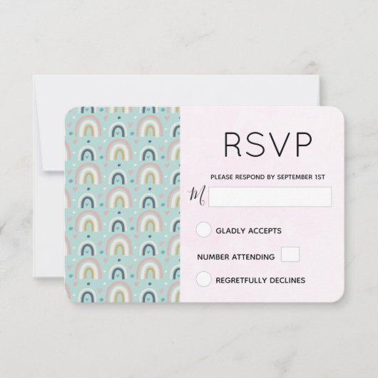 Niedliches Regenbogenmuster RSVP Karte (Vorderseite)