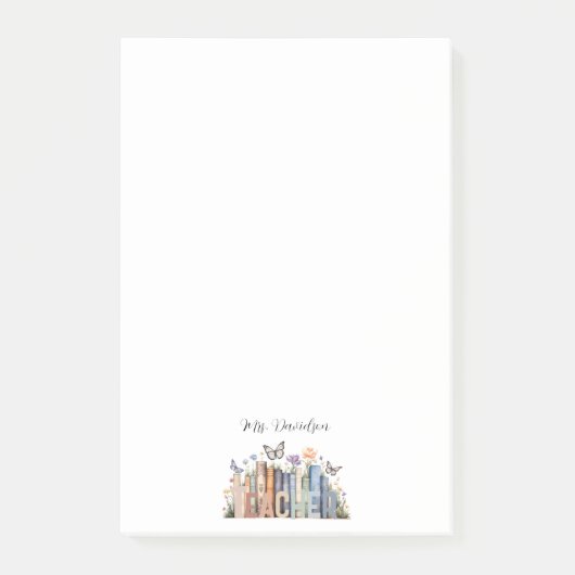 Niedliches Regenbogenregal & Bücher Lehrermonogram Post-it Klebezettel (Vorderseite)