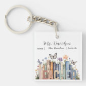 Niedliches Regenbogenregal & Bücher Lehrermonogram Schlüsselanhänger (Vorderseite)