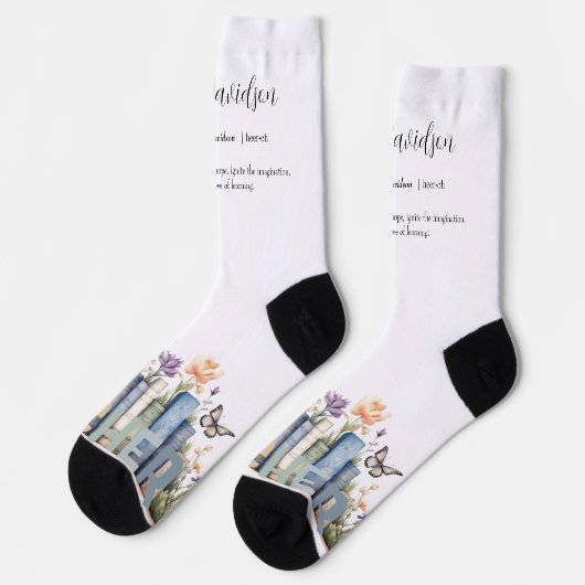 Niedliches Regenbogenregal & Bücher Lehrermonogram Socken (Linkes Detail)