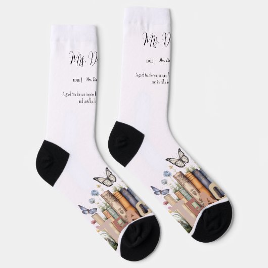 Niedliches Regenbogenregal & Bücher Lehrermonogram Socken (Rechts)