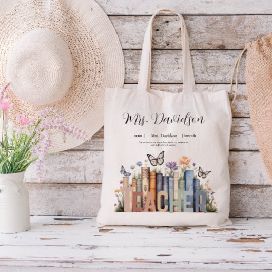 Niedliches Regenbogenregal & Bücher Lehrermonogram Tragetasche