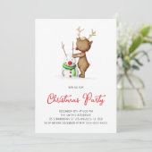 Niedliches Reindeer Snowman Weihnachtsfest Party Einladung (Stehend Vorderseite)