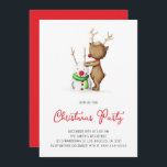 Niedliches Reindeer Snowman Weihnachtsfest Party Einladung<br><div class="desc">Adorable Weihnachtszeit-Party Einladung mit einer Illustration eines kleinen Rentier-Gebäude ein Schneemann. Illustriert und entworfen von Patricia Alvarez.</div>