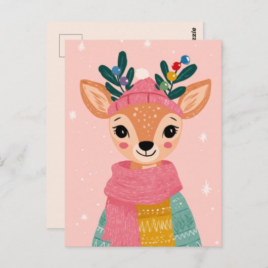 Niedliches Reindeer Watercolor Whimsisches Weihnac Postkarte (Vorne/Hinten)