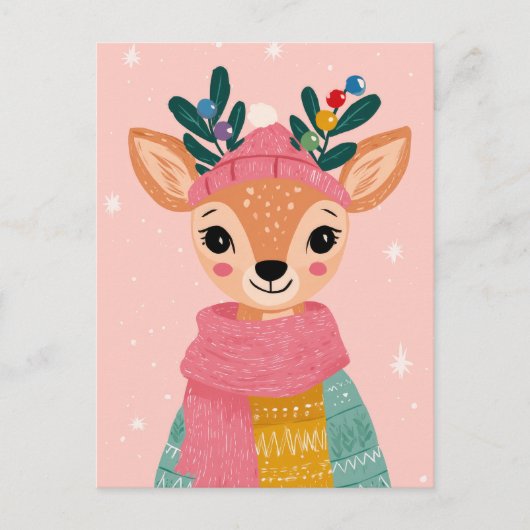 Niedliches Reindeer Watercolor Whimsisches Weihnac Postkarte (Vorderseite)