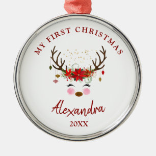 Niedliches Ren-Baby-1. Weihnachtsverzierung Silbernes Ornament