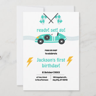 Niedliches Rennauto kids Blue Jegliche Geburtstags Einladung