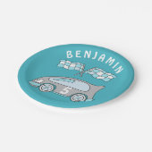 Niedliches Rennen Auto Blue Name Age Boy Geburtsta Pappteller (Schrägansicht)