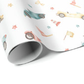 Niedliches Rennwagenmuster Geschenkpapier (Rolleneckpunkt)