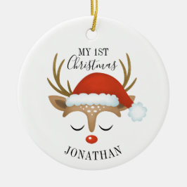 Niedliches Rentier Baby 1. Weihnachtsfest Foto Keramik Ornament