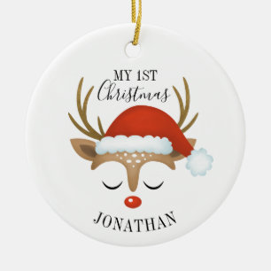 Niedliches Rentier Baby 1. Weihnachtsfest Foto Keramik Ornament