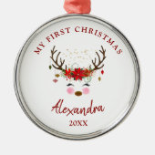 Niedliches Rentier Baby 1. Weihnachtsgeschenk Silbernes Ornament (Vorne)