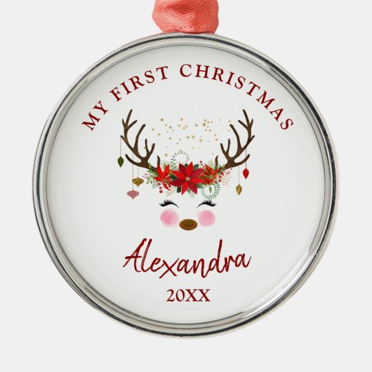 Niedliches Rentier Baby 1. Weihnachtsgeschenk Silbernes Ornament (Vorne)