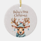 Niedliches Rentier Baby's First Christmas Foto Keramik Ornament (Vorne)