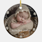 Niedliches Rentier Baby's First Christmas Foto Keramik Ornament (Hinten)