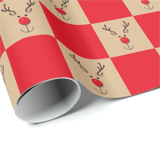 Niedliches Rentier-Braun- und Rotmuster Geschenkpapier (Rolleneckpunkt)