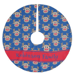 Niedliches Rentier Cartoon Muster Rot Grün Polyester Weihnachtsbaumdecke