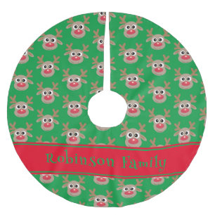 Niedliches Rentier Cartoon Muster Rot Grün Polyester Weihnachtsbaumdecke