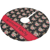 Niedliches Rentier-Cartoon-Muster Rot Schwarz Polyester Weihnachtsbaumdecke (Schrägansicht)