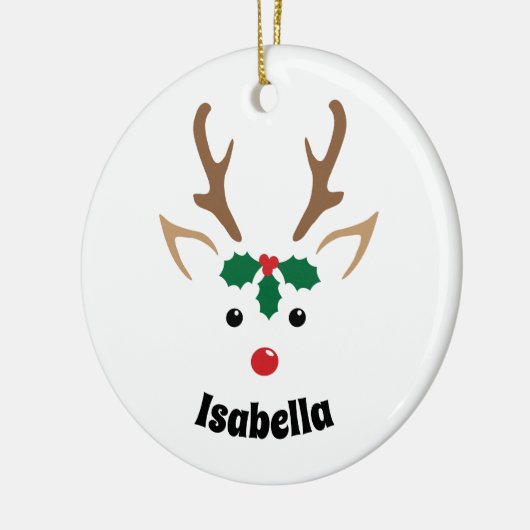 Niedliches Rentier-Gesicht Personalisierte Weihnac Keramik Ornament (Links)