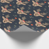 Niedliches Rentier im Lights Christmas on Blue Geschenkpapier (Ecke)