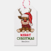 Niedliches Rentier in Weihnachtsmannmütze Kinder W Geschenkanhänger (Vorderseite)