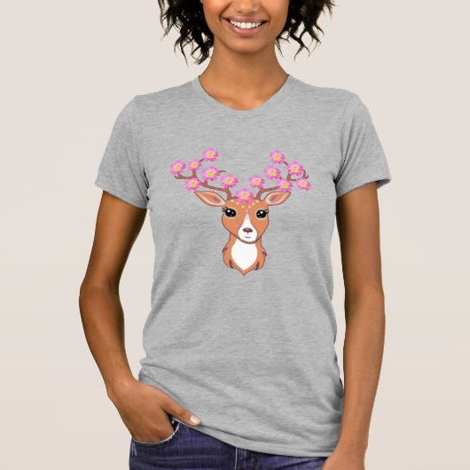 Niedliches Rentier mit rosa Blume T-Shirt (Vorderseite)