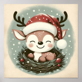 Niedliches Rentier mit Snowglobe Kinder im Zimmer  Poster