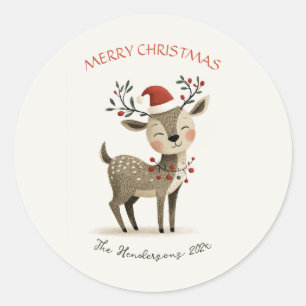 Niedliches Rentier Retro-Weihnachten Runder Aufkleber