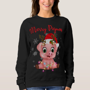Niedliches Rentier-Schwein im Hut des Weihnachtsma Sweatshirt