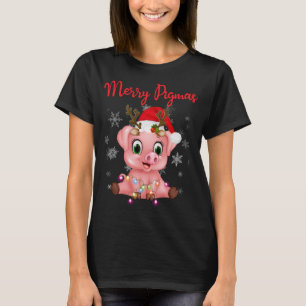 Niedliches Rentier-Schwein im Hut des Weihnachtsma T-Shirt