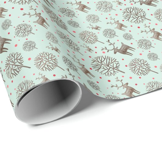 Niedliches Rentiermuster Meeresgrün oder benutzerd Geschenkpapier (Rolleneckpunkt)