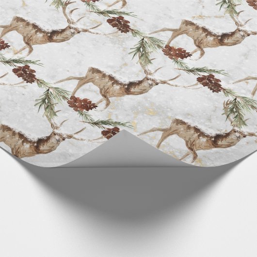 Niedliches Rentiermuster mit Tannenzweig und Pinec Geschenkpapier (Ecke)