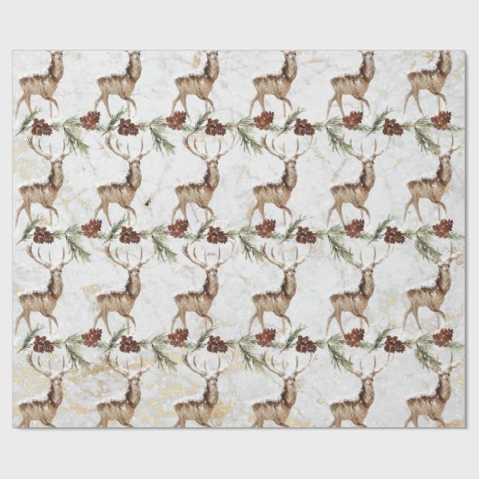 Niedliches Rentiermuster mit Tannenzweig und Pinec Geschenkpapier (Flach)