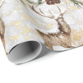 Niedliches Rentiermuster mit Tannenzweig und Pinec Geschenkpapier (Rolleneckpunkt)