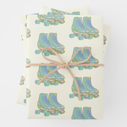 Niedliches Retro 80er Roller Skate Muster in Paste Geschenkpapier Set (Beispiel)