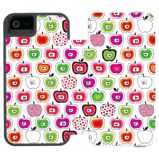 Niedliches retro Apfelmuster Incipio iPhone Geldbeutel-Hülle (Folio Geöffnet)