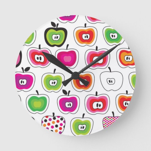 Niedliches Retro-Apfelmuster Runde Wanduhr (Vorderseite)