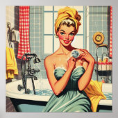 Niedliches Retro-Bath-Button-Up-Bild Poster (Vorne)