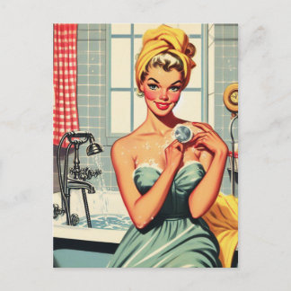Niedliches Retro-Bath-Button-Up-Bild Postkarte