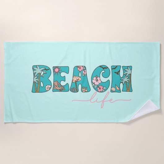Niedliches Retro Beach Life Strandtuch (Vorderseite)
