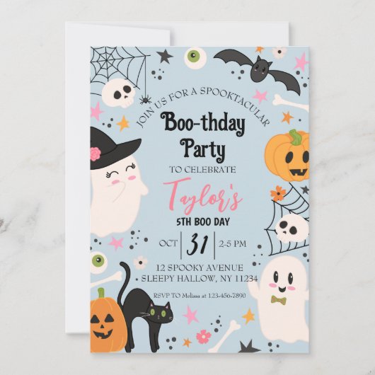 Niedliches Retro-Birthday-Halloween-Party Einladung (Vorderseite)