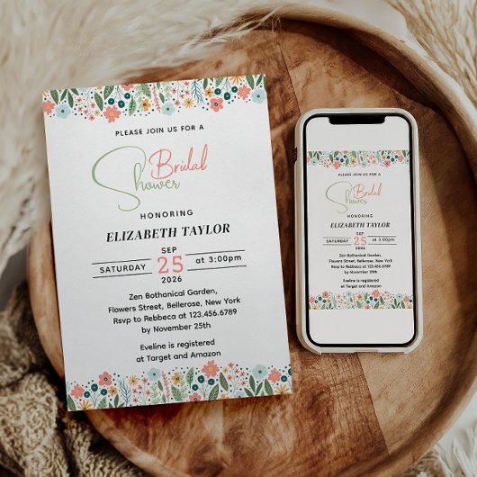 Niedliches Retro-Blume-Brautparty Einladung