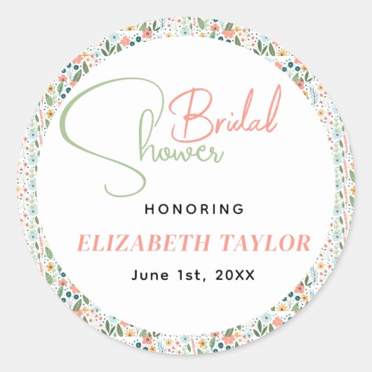 Niedliches Retro-Blume-Brautparty Runder Aufkleber (Vorderseite)