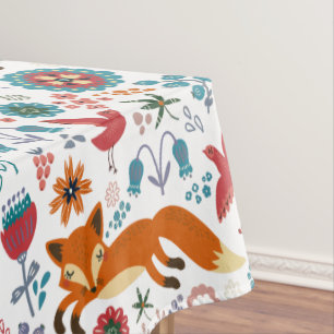 Niedliches Retro-Blume-Füchse und Vogelmuster Tischdecke