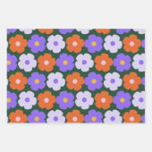 Niedliches Retro-Blume-Muster in Lila und grün  Geschenkpapier Set (Vorderseite 3)