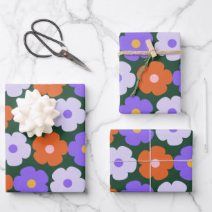 Niedliches Retro-Blume-Muster in Lila und grün  Geschenkpapier Set
