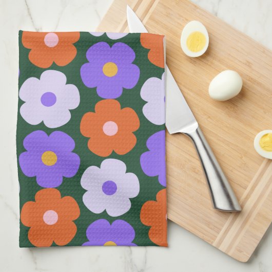 Niedliches Retro-Blume-Muster in Lila und grün Geschirrtuch (Viertel Falte)